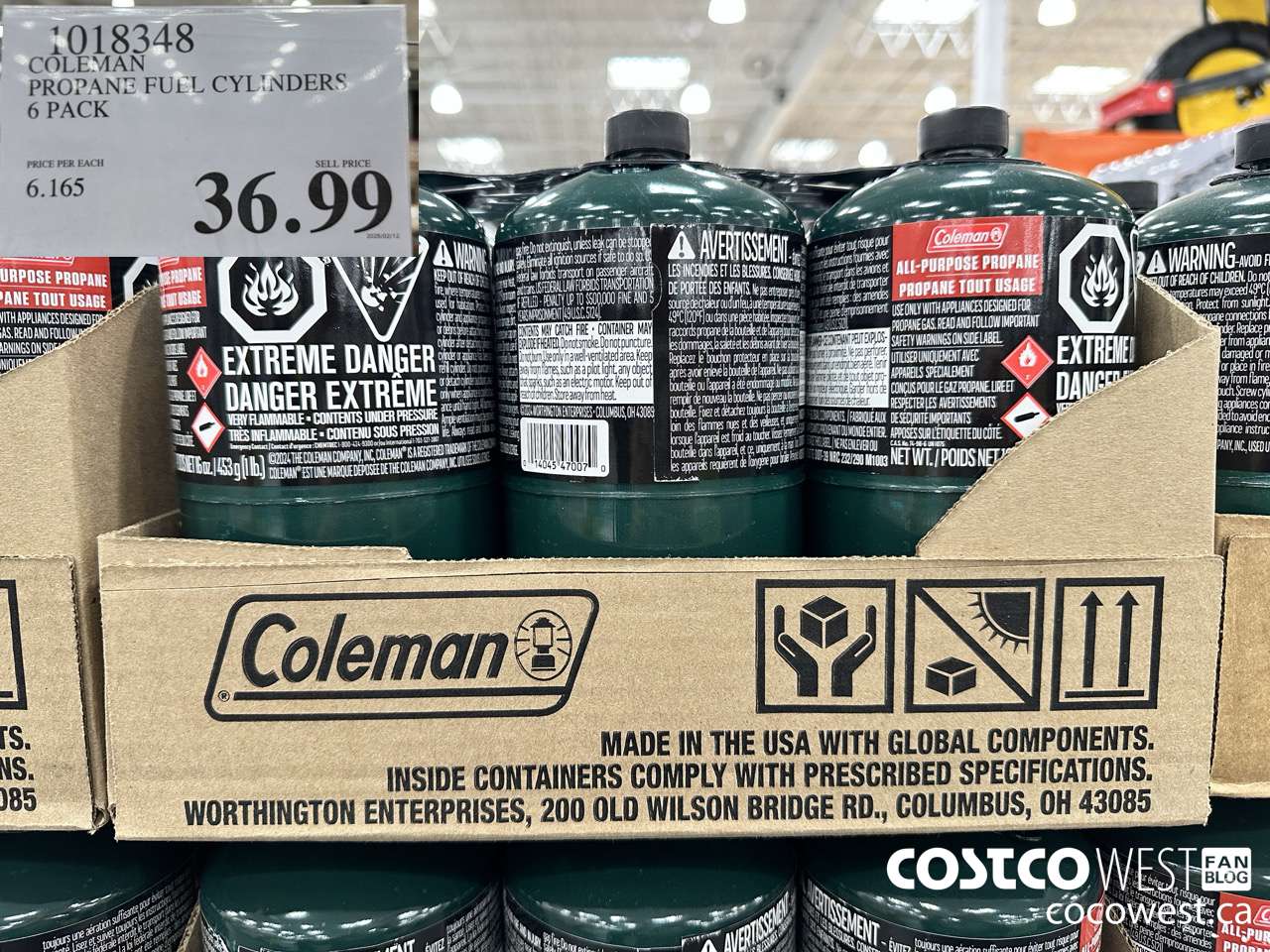 1018348 COLEMAN PROPANE FUEL CYLINDERS 6 PACK $36.99
