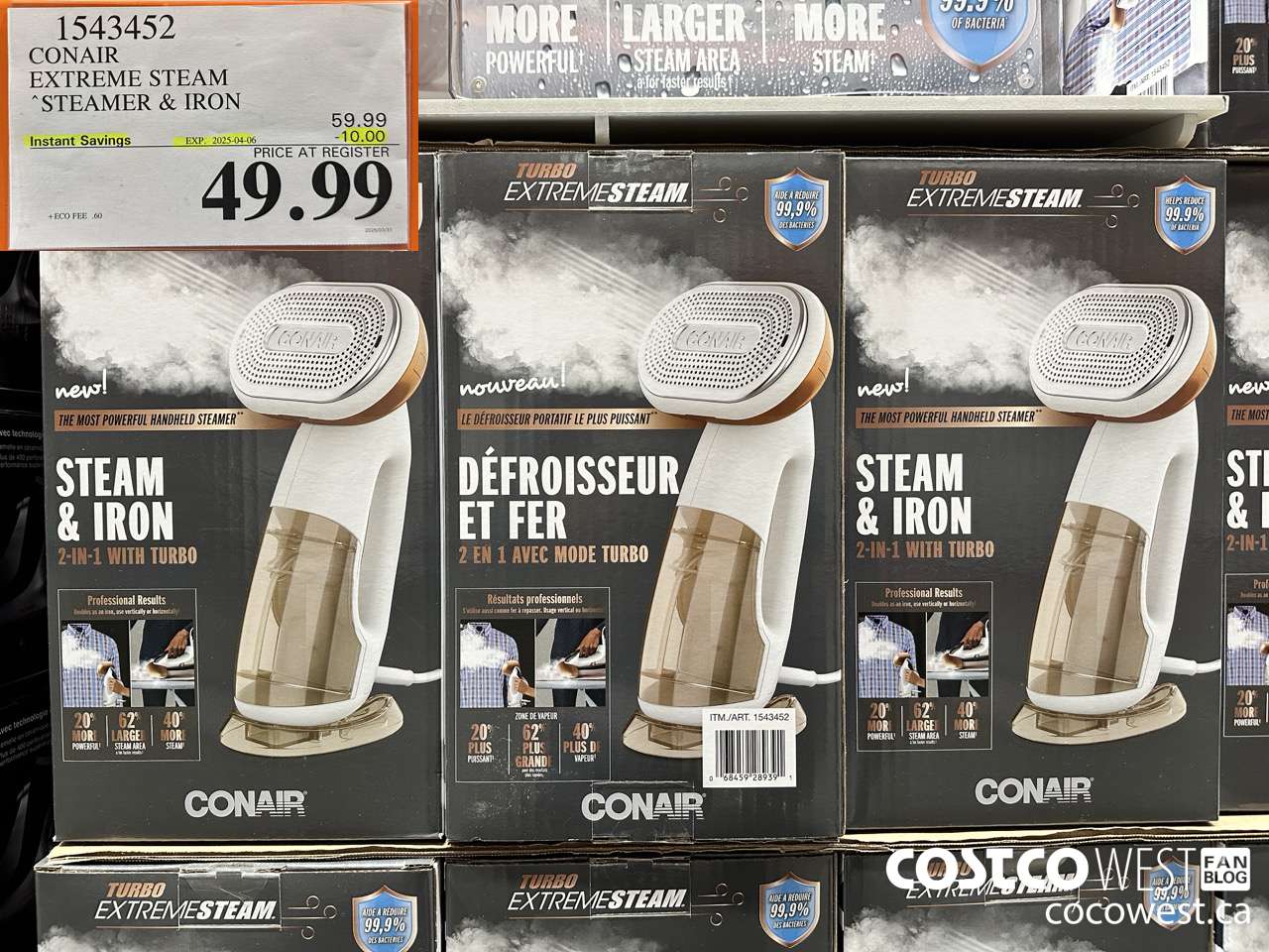 1543452 CONAIR TURBO EXTREME STEAM GARMENT STEAMER 2 IN 1 TURBO ($10.00 INSTANT SAVINGS EXPIRES ON 2025-04-06) $49.99