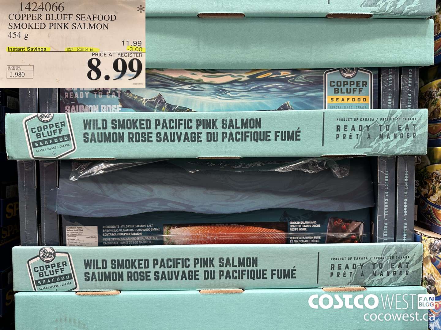 1424066 COPPER BLUFF SEAFOOD SMOKED PINK SALMON 454G ($3.00 INSTANT SAVINGS EXPIRES ON 2025-03-16) $8.99