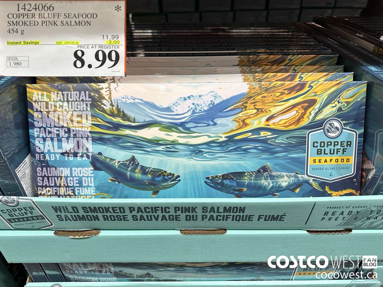 1424066 COPPER BLUFF SEAFOOD SMOKED PINK SALMON 454G ($3.00 INSTANT SAVINGS EXPIRES ON 2025-03-16) $8.99