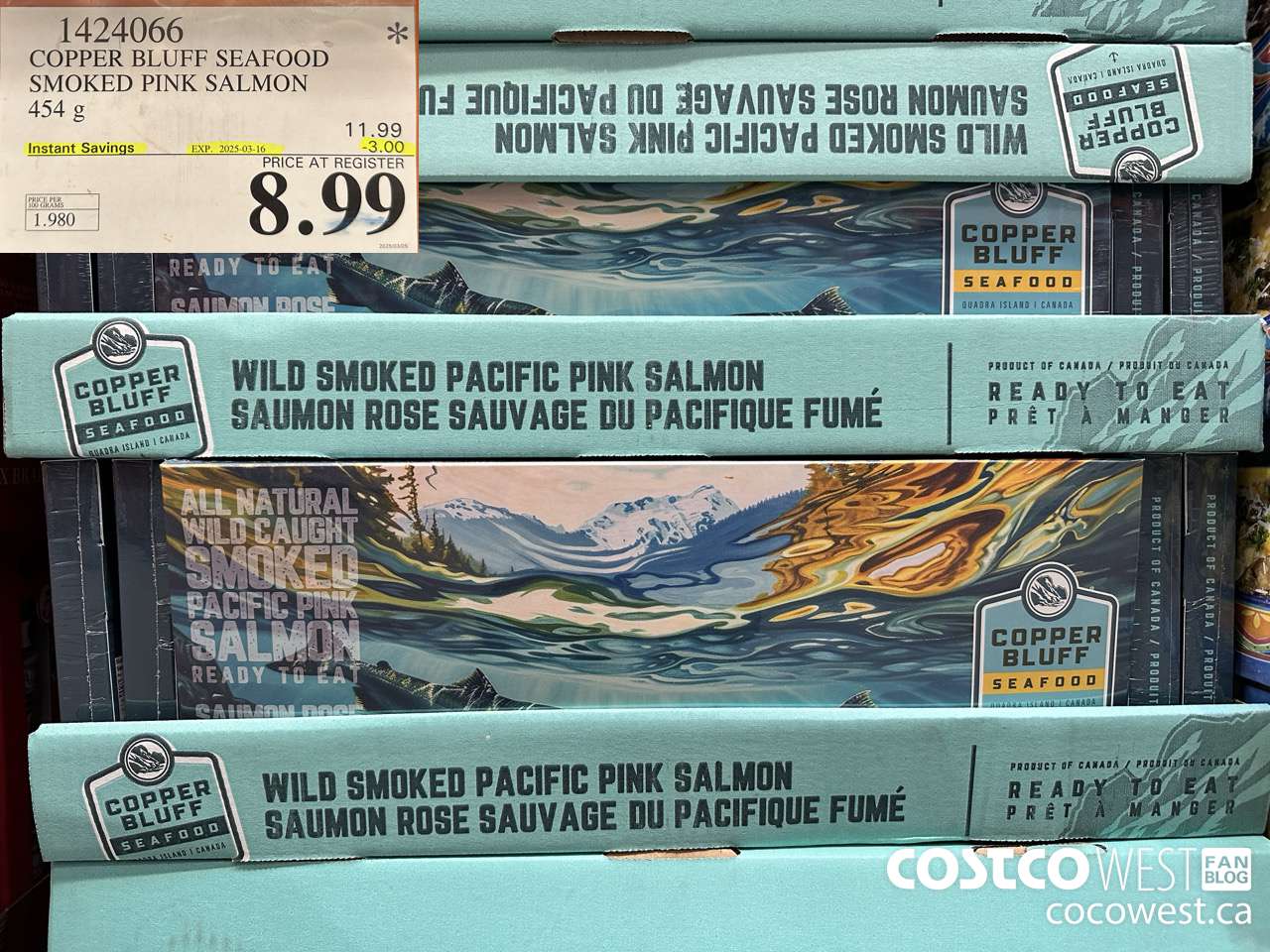 1424066 COPPER BLUFF SEAFOOD SMOKED PINK SALMON 454G ($3.00 INSTANT SAVINGS EXPIRES ON 2025-03-16) $8.99