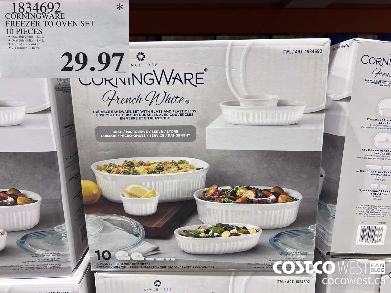 1834692 CORNINGWARE FREEZER TO OVEN SET 10 PIECES $29.97