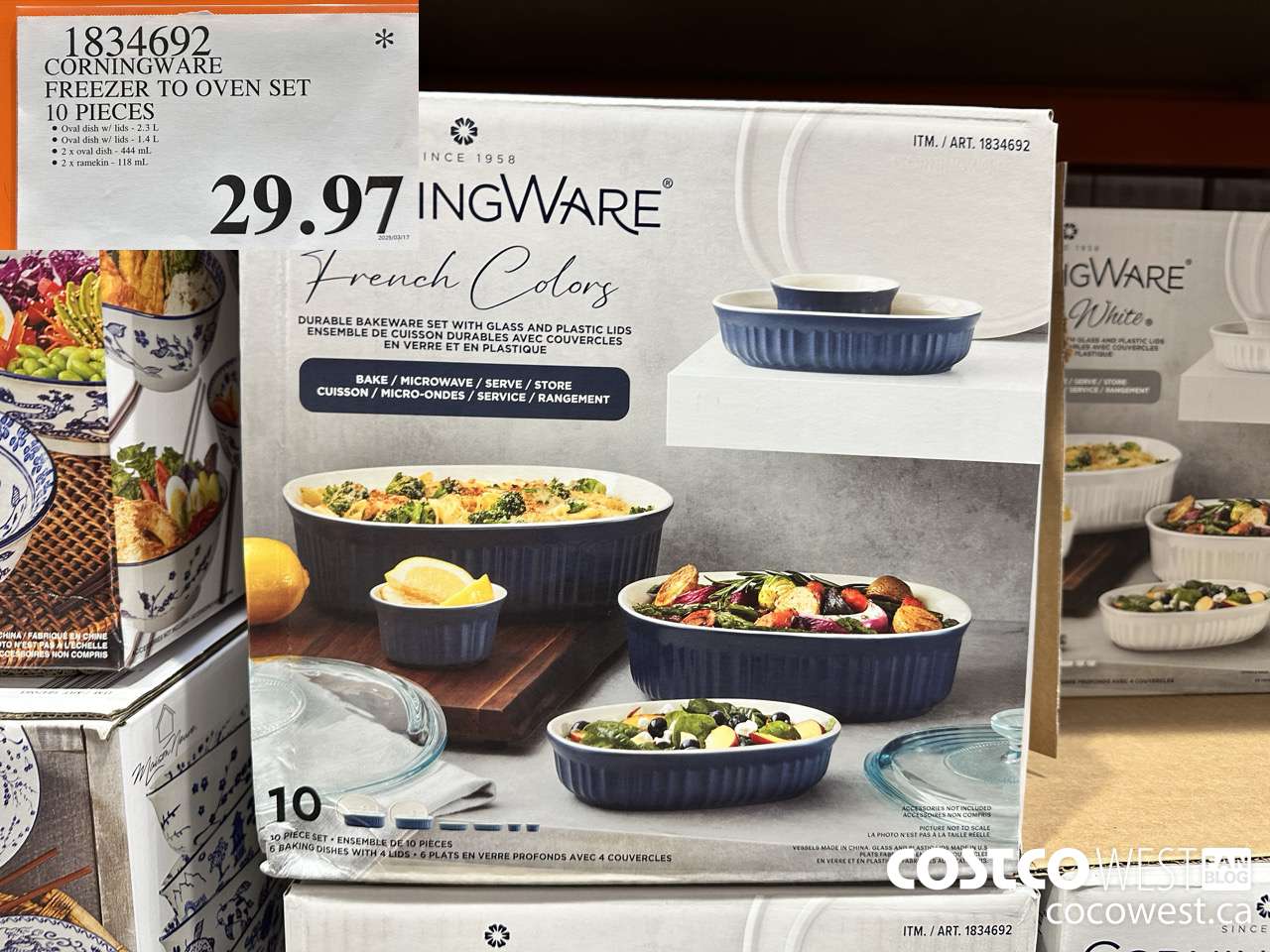 1834692 CORNINGWARE FREEZER TO OVEN SET 10 PIECES $29.97
