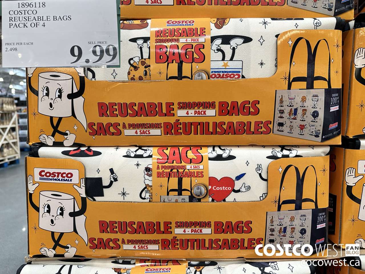 1896118 COSTCO REUSEABLE BAGS PACK OF 4 $9.99