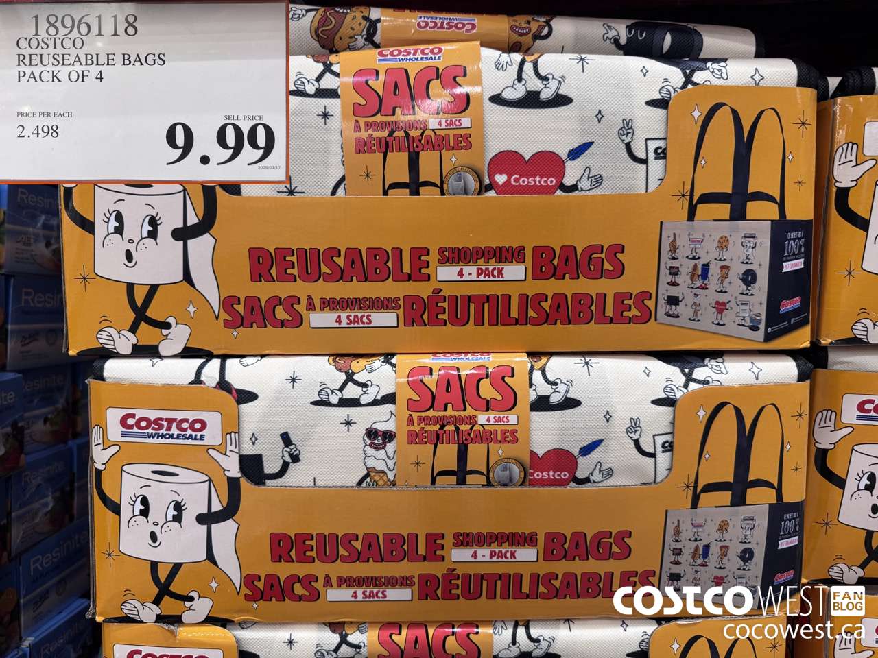 1896118 COSTCO REUSEABLE BAGS PACK OF 4 $9.99