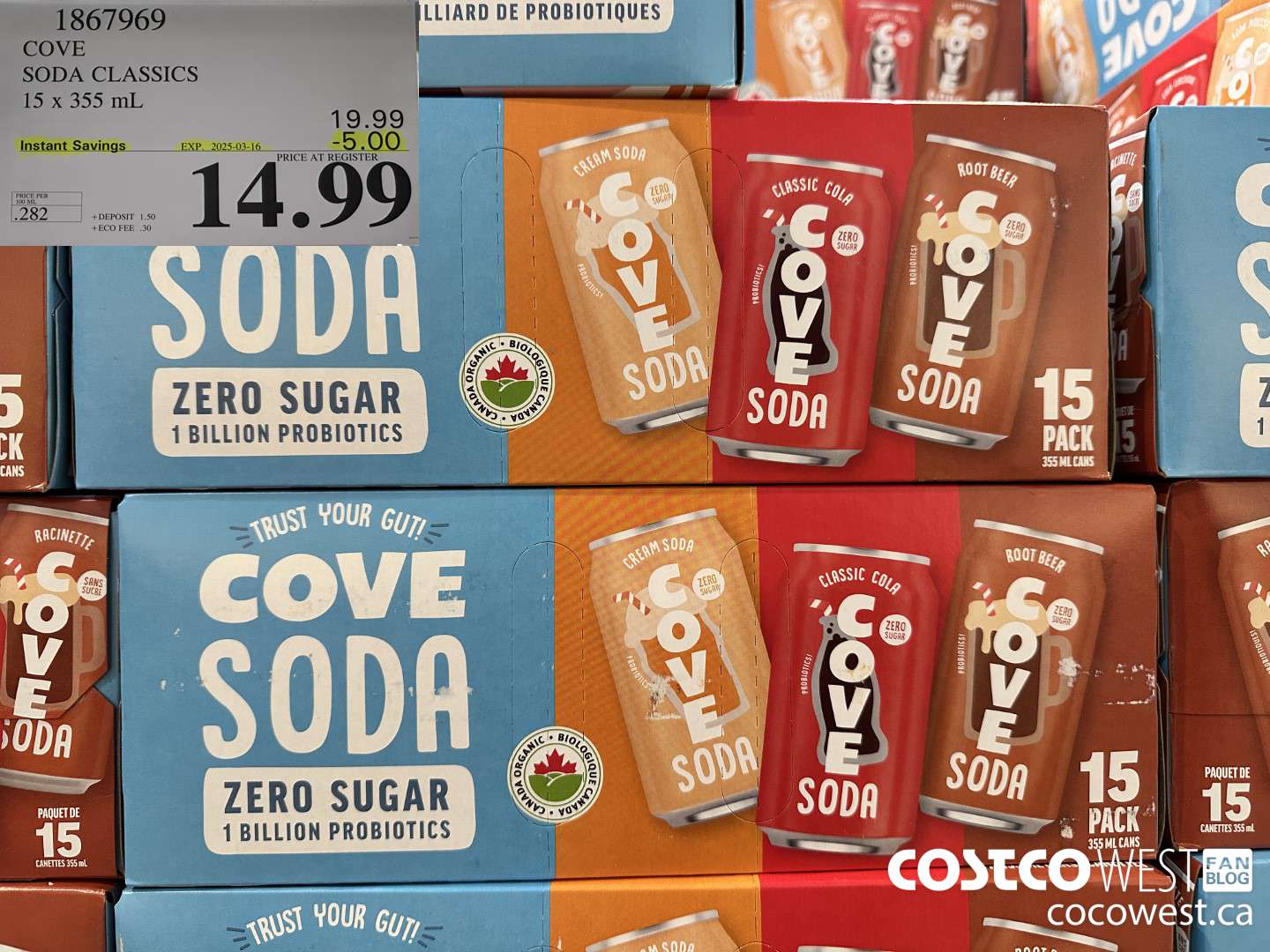 1867969 COVE SODA VARIETY 15 X 355ML ($5.00 INSTANT SAVINGS EXPIRES ON 2025-03-16) $14.99