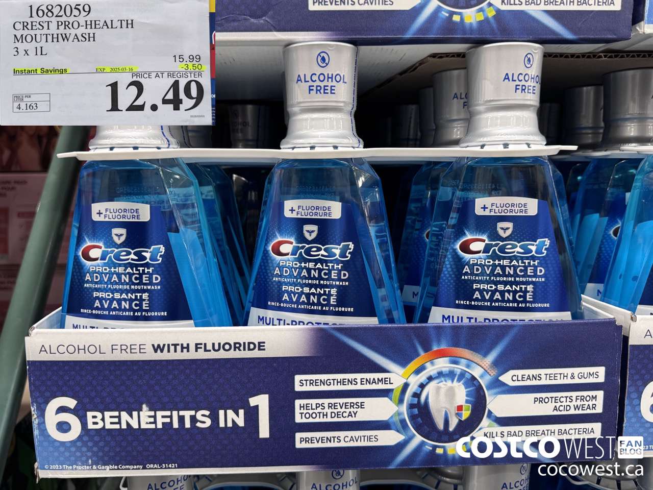 1682059 CREST PRO-HEALTH MOUTHWASH 3 X 1L ($3.50 INSTANT SAVINGS EXPIRES ON 2025-03-16) $12.49