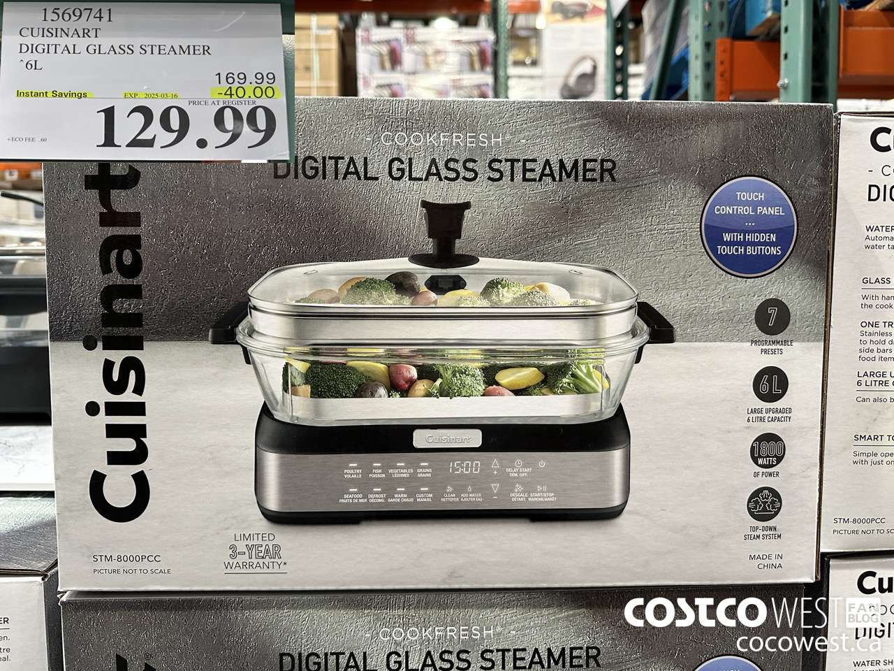 1569741 CUISINART DIGITAL GLASS STEAMER 6L ($40.00 INSTANT SAVINGS EXPIRES ON 2025-03-16) $129.99