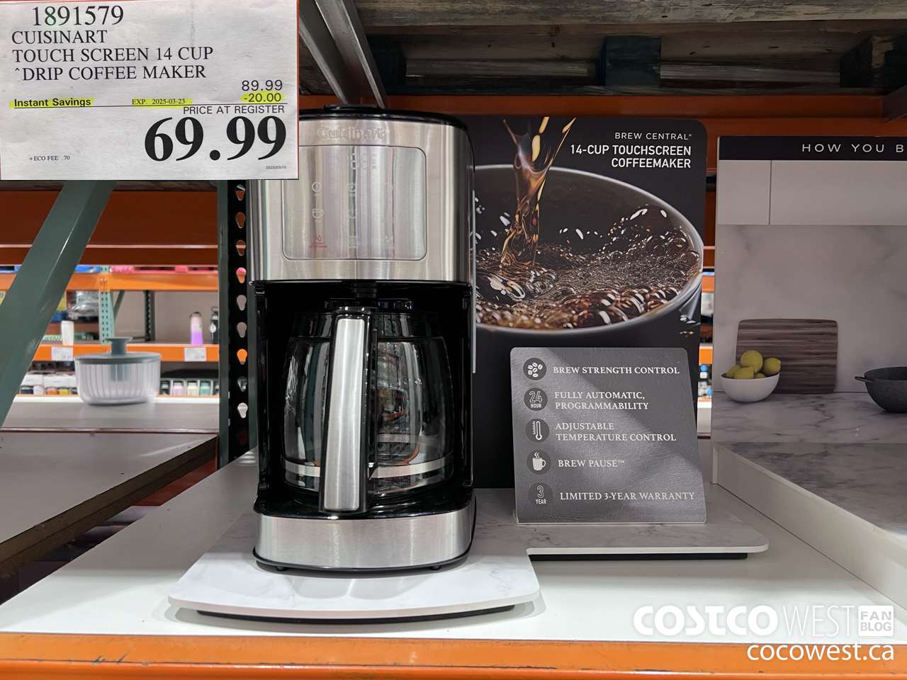 1891579 CUISINART TOUCH SCREEN 14 CUP DRIP COFFEE MAKER ($20.00 INSTANT SAVINGS EXPIRES ON 2025-03-23) $69.99