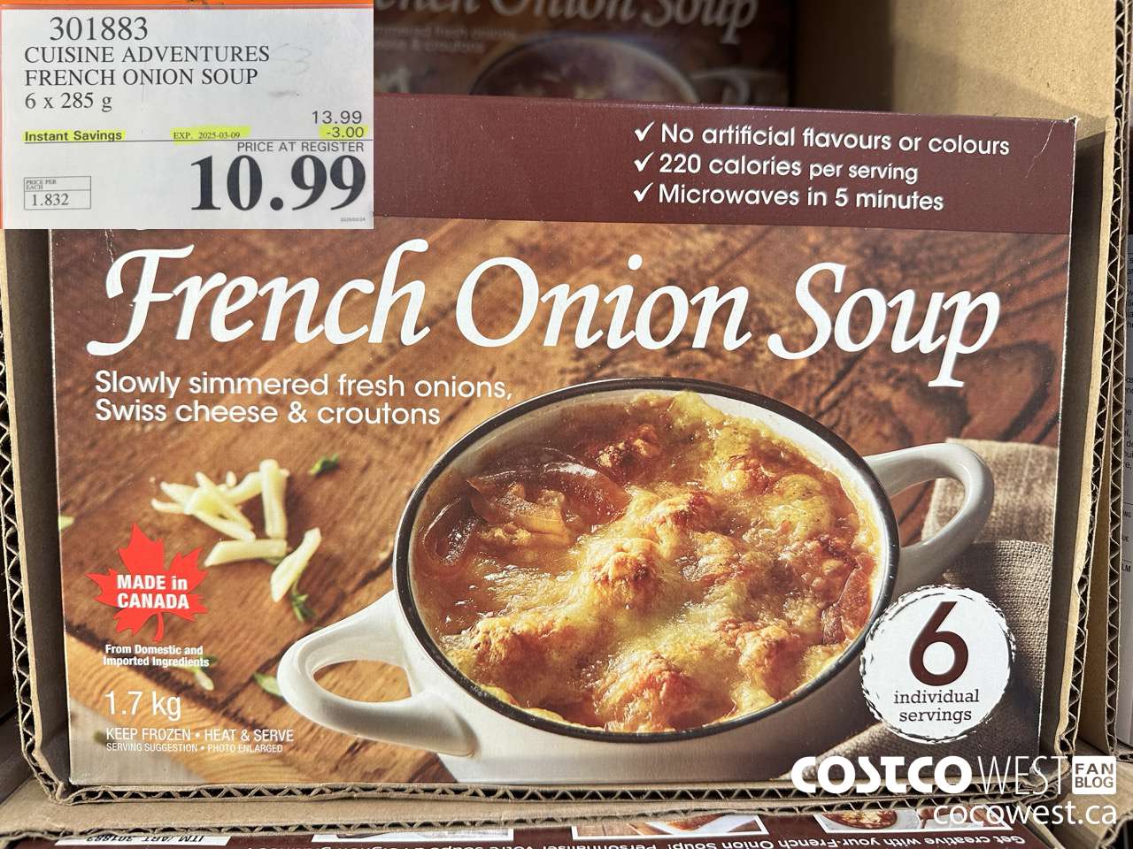 301883 CUISINE ADVENTURES FRENCH ONION SOUP 6 X 285 G ($3.00 INSTANT SAVINGS EXPIRES ON 2025-03-09) $10.99