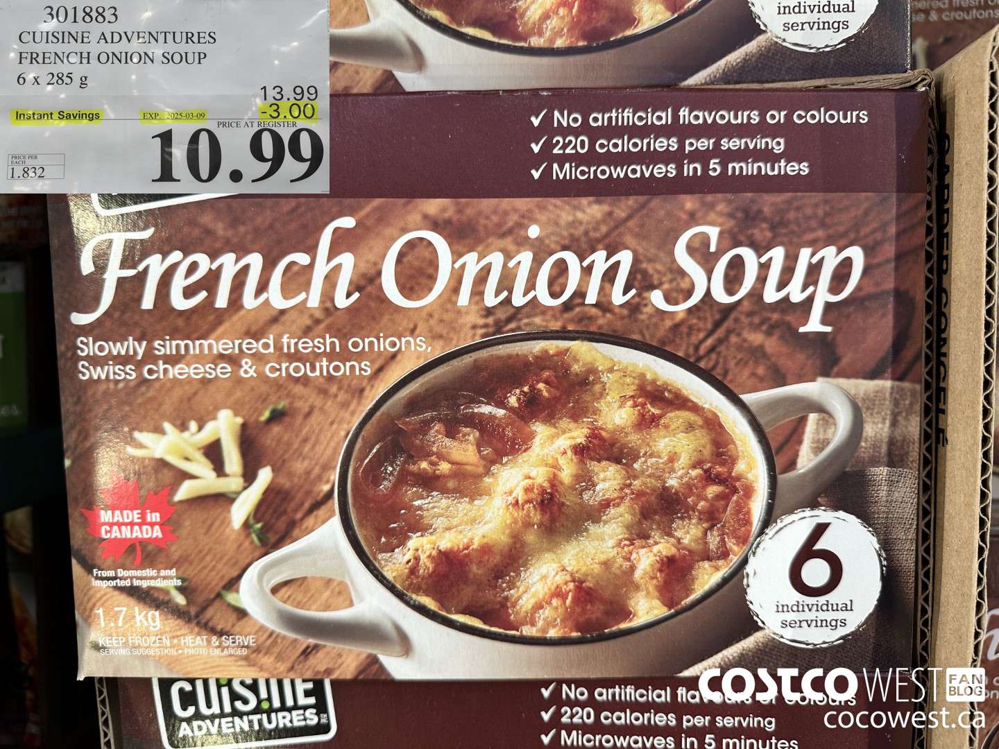 301883 CUISINE ADVENTURES FRENCH ONION SOUP 6 X 285 G ($3.00 INSTANT SAVINGS EXPIRES ON 2025-03-09) $10.99