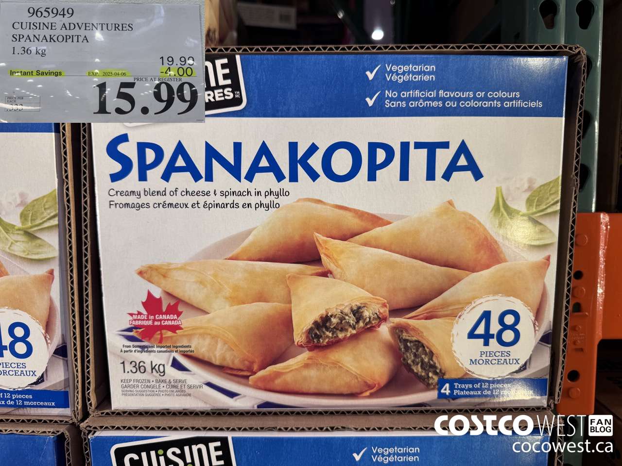 965949 CUISINE ADVENTURES SPANAKOPITA 1.36 kg ($4.00 INSTANT SAVINGS EXPIRES ON 2025-04-06) $15.99