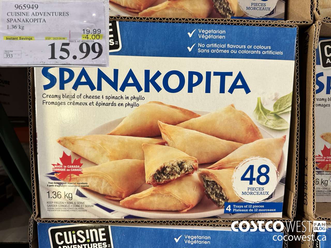 965949 CUISINE ADVENTURES SPANAKOPITA 1.36 kg ($4.00 INSTANT SAVINGS EXPIRES ON 2025-04-06) $15.99
