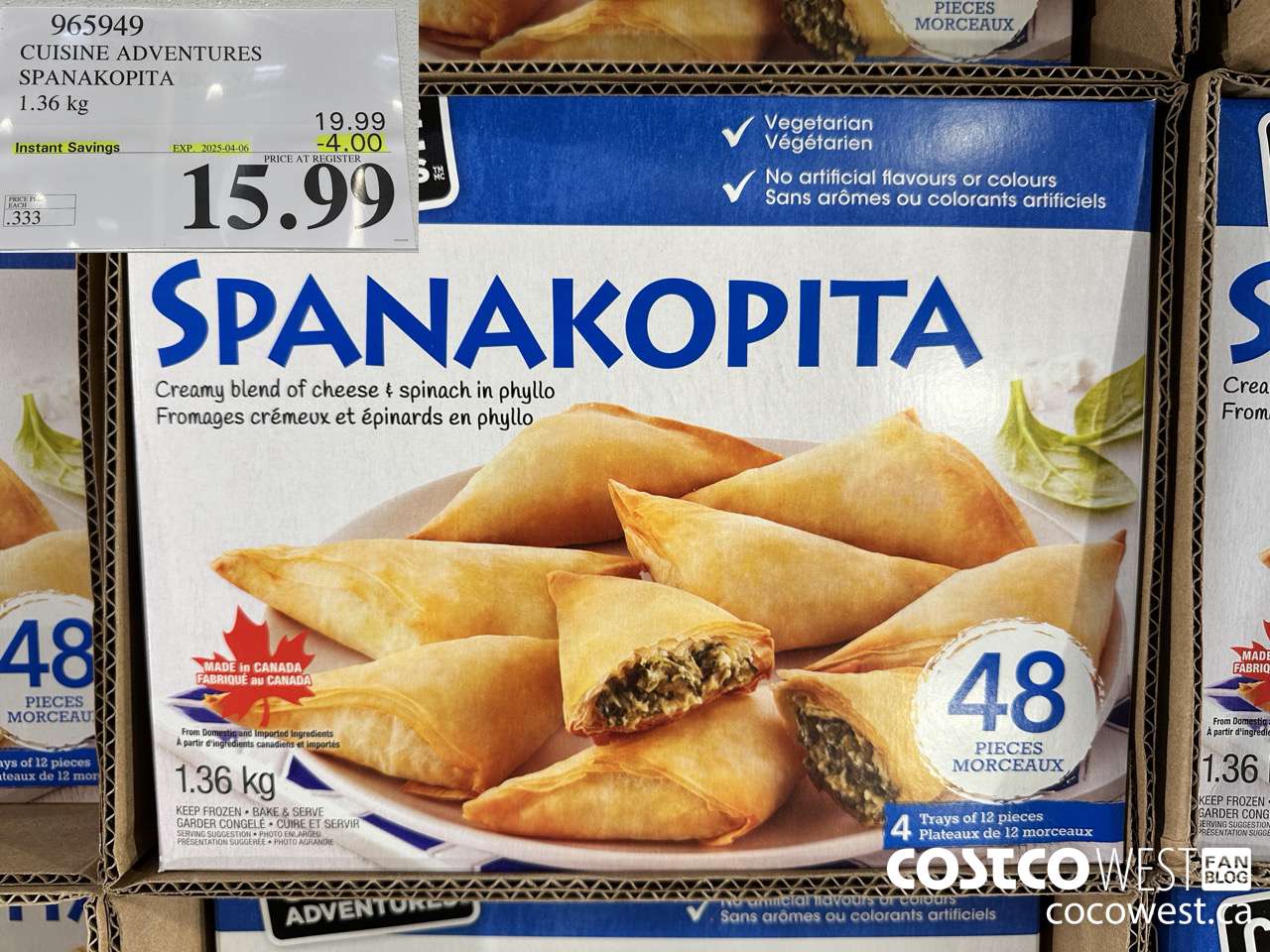 965949 CUISINE ADVENTURES SPANAKOPITA 1.36 kg ($4.00 INSTANT SAVINGS EXPIRES ON 2025-04-06) $15.99