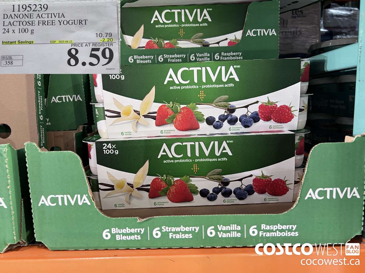 1195239 DANONE ACTIVIA LACTOSE FREE YOGURT 24 x 100 g ($2.20 INSTANT SAVINGS EXPIRES ON 2025-04-13) $8.59