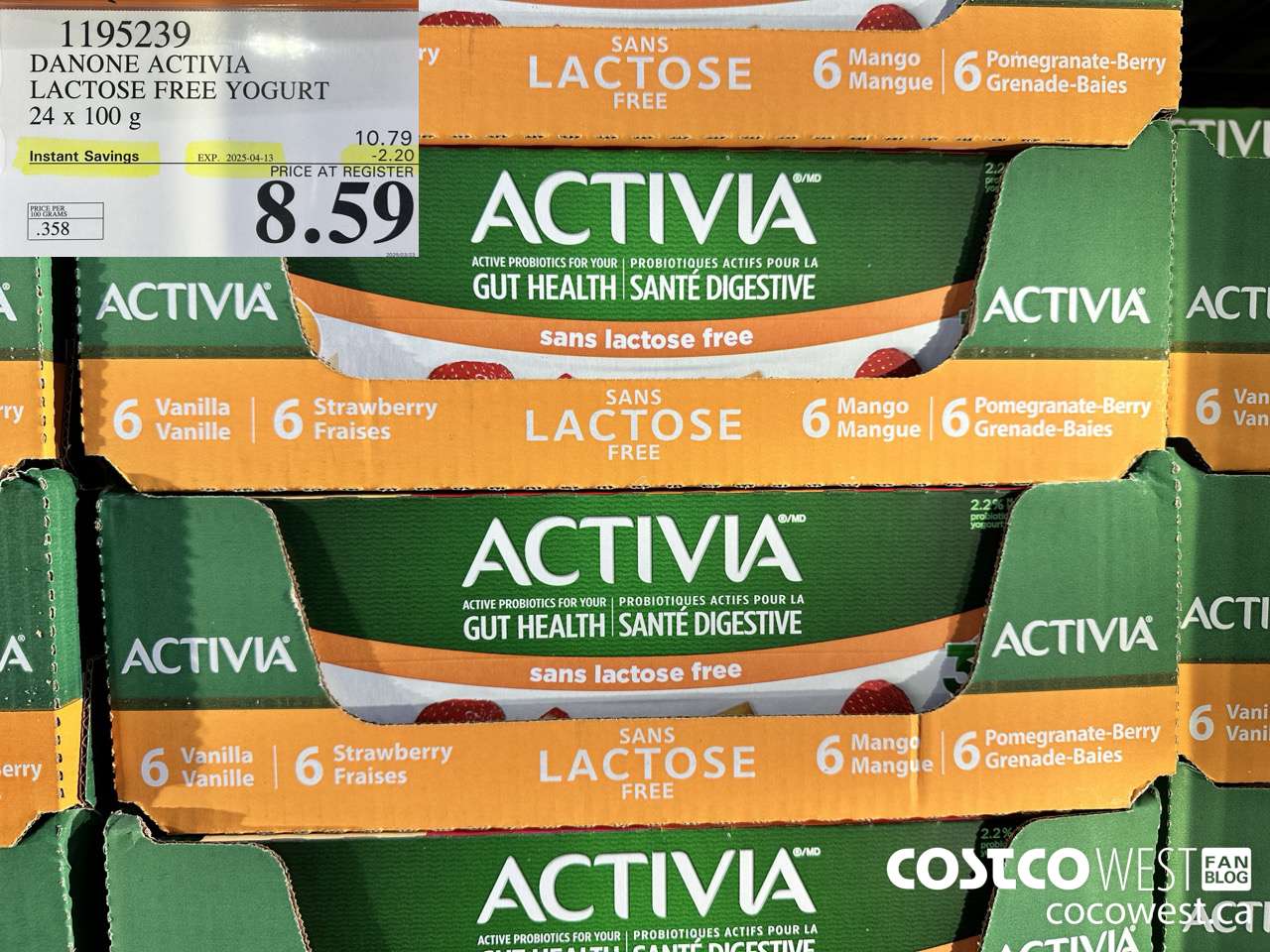 1195239 DANONE ACTIVIA LACTOSE FREE YOGURT 24 x 100 g ($2.20 INSTANT SAVINGS EXPIRES ON 2025-04-13) $8.59