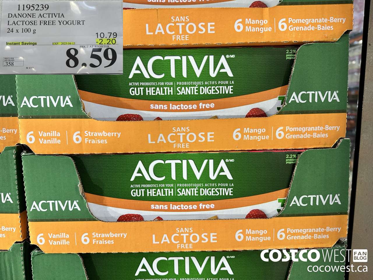 1195239 DANONE ACTIVIA LACTOSE FREE YOGURT 24 x 100 g ($2.20 INSTANT SAVINGS EXPIRES ON 2025-04-13) $8.59