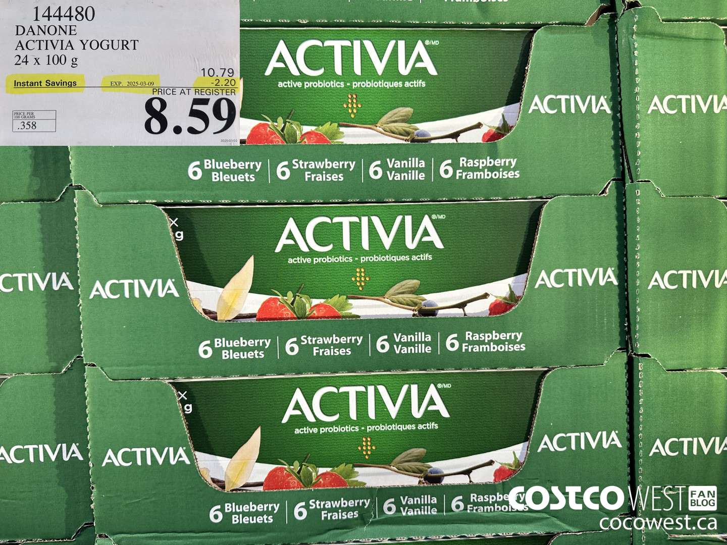 144480 DANONE ACTIVIA YOGURT 24 x 100 g ($2.20 INSTANT SAVINGS EXPIRES ON 2025-03-09) $8.59