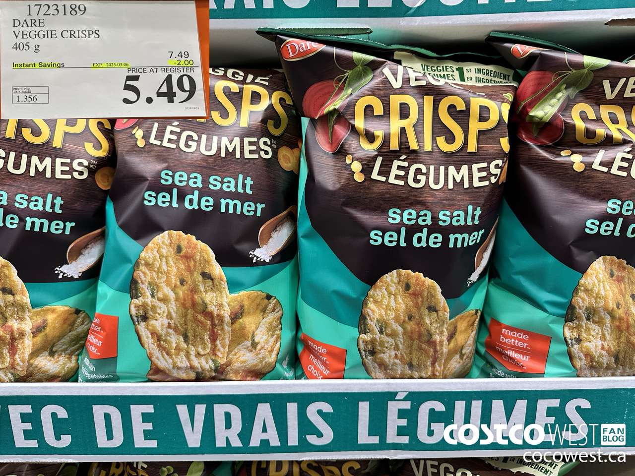 1723189 DARE VEGGIE CRISPS 405G ($2.00 INSTANT SAVINGS EXPIRES ON 2025-03-06) $5.49