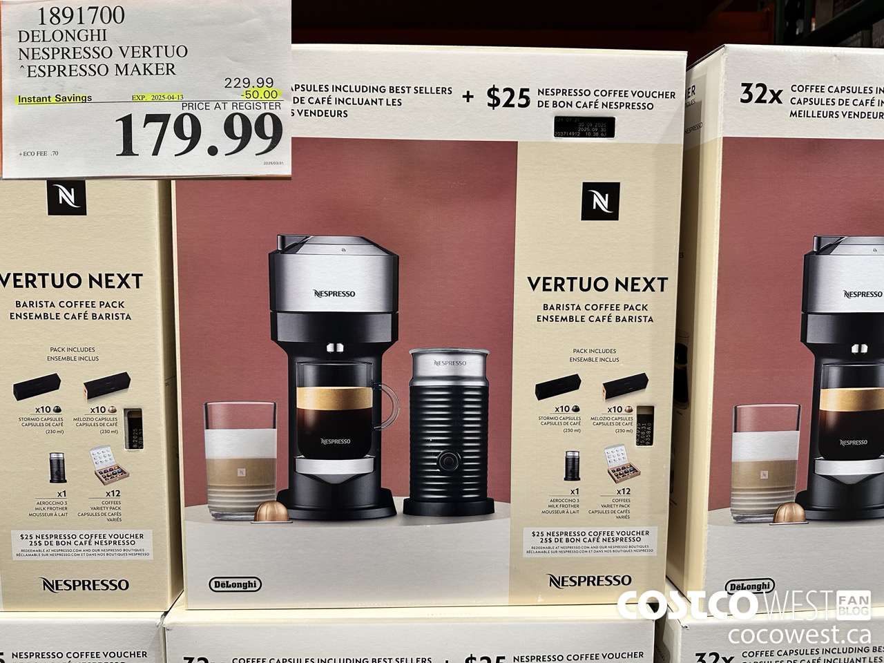 1891700 DELONGHI NESPRESSO VERTUO ESPRESSO MAKER ($50.00 INSTANT SAVINGS EXPIRES ON 2025-04-13) $179.99