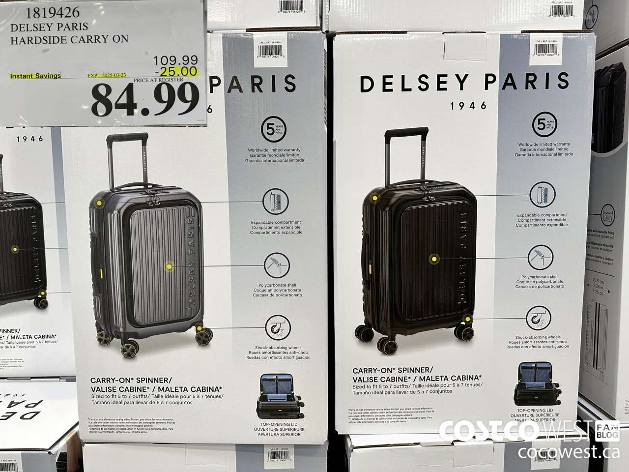 1819426 DELSEY PARIS HARDSIDE CARRY ON ($25.00 INSTANT SAVINGS EXPIRES ON 2025-03-23) $84.99