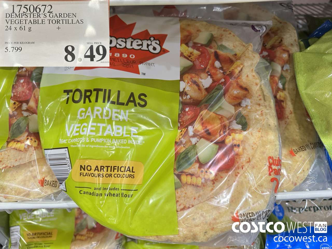 1750672 DEMPSTER'S GARDEN VEGETABLE TORTILLAS 24 X 61 G $8.49