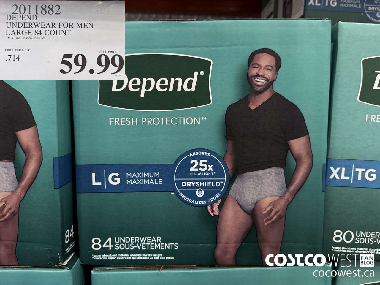 2011882 DEPEND UNDERWEAR FOR MEN LARGE 84 COUNT $59.99