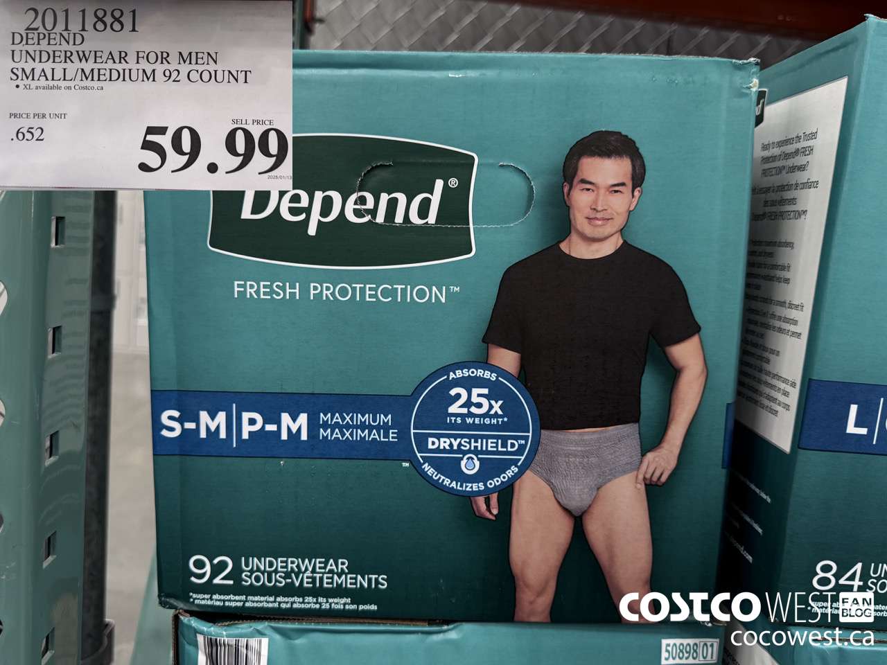 2011881 DEPEND UNDERWEAR FOR MEN S/M 92 COUNT $59.99