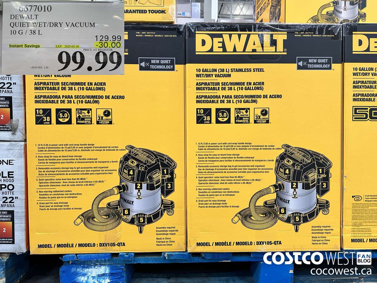 6677010 DEWALT QUIET WET/DRY VACUUM 10G/38L ($30.00 INSTANT SAVINGS EXPIRES ON 2025-03-16) $99.99