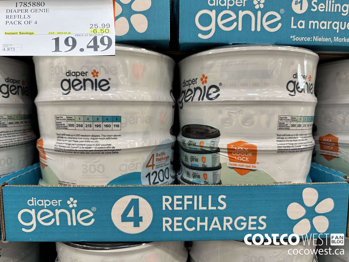1785880 DIAPER GENIE REFILLS PACK OF 4 ($6.50 INSTANT SAVINGS EXPIRES ON 2025-03-16) $19.49
