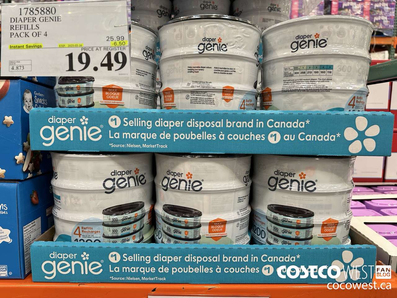 1785880 DIAPER GENIE REFILLS PACK OF 4 ($6.50 INSTANT SAVINGS EXPIRES ON 2025-03-16) $19.49