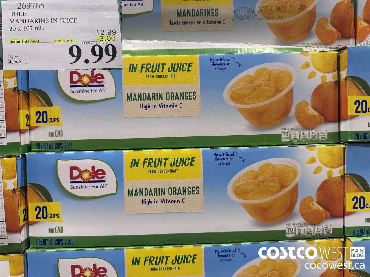 269765 DOLE MANDARINS IN JUICE 20 x 107 mL ($3.00 INSTANT SAVINGS EXPIRES ON 2025-03-30) $9.99