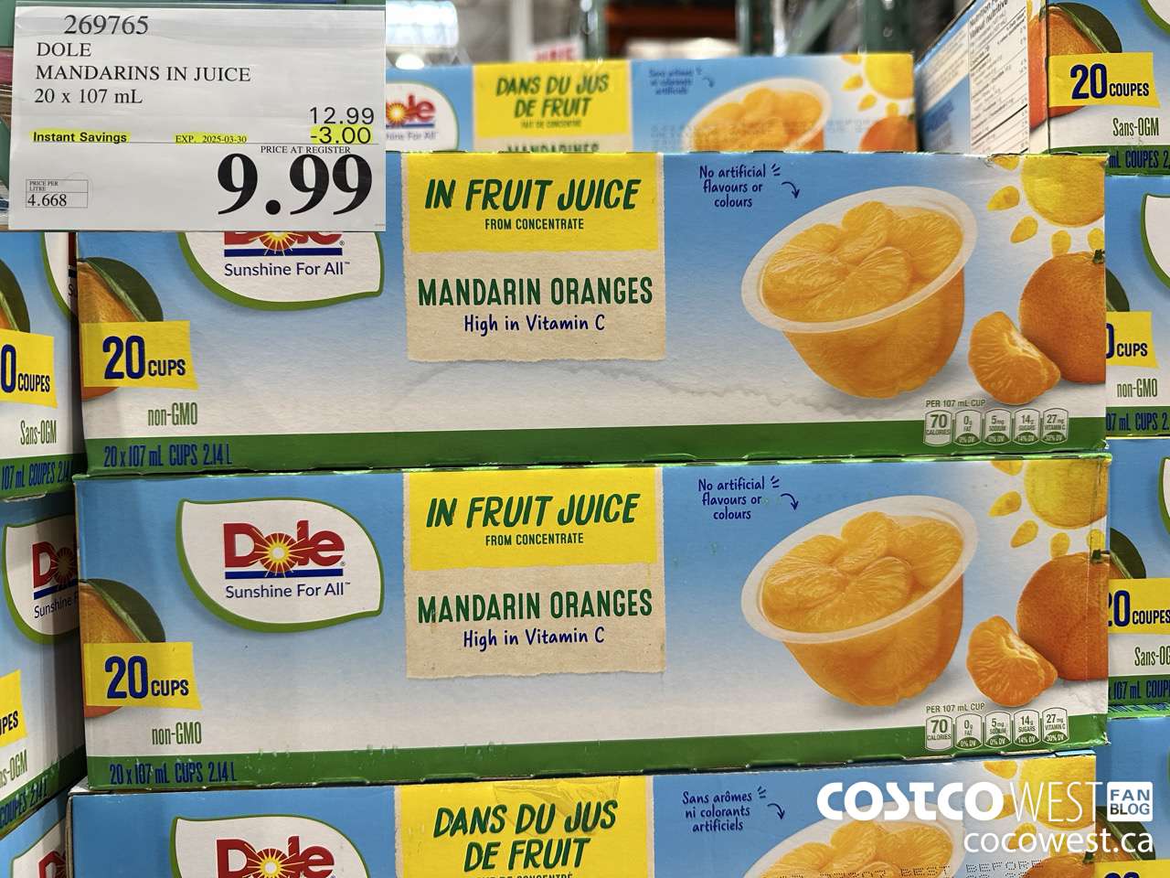 269765 DOLE MANDARINS IN JUICE 20 x 107 mL ($3.00 INSTANT SAVINGS EXPIRES ON 2025-03-30) $9.99
