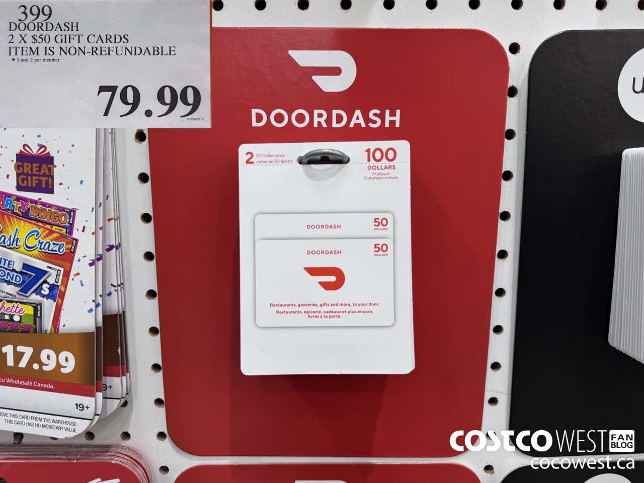 399 DOORDASH 2 X $50 GIFT CARDS NON-REFUNDABLE $79.99