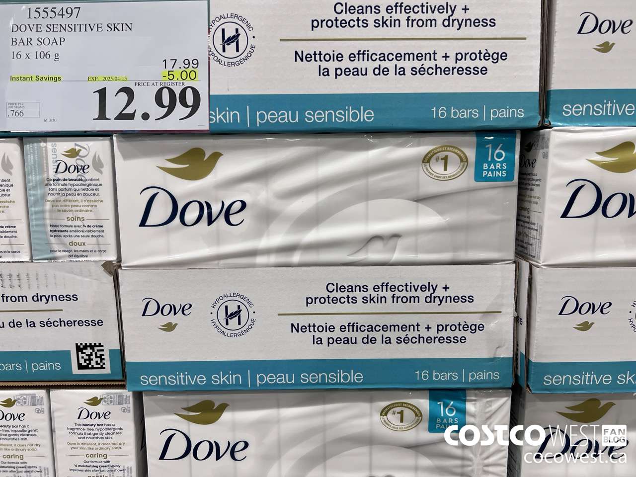 1555497 DOVE BAR SOAP SENSITIVE SKIN 16 x 106 g ($5.00 INSTANT SAVINGS EXPIRES ON 2025-04-13) $12.99