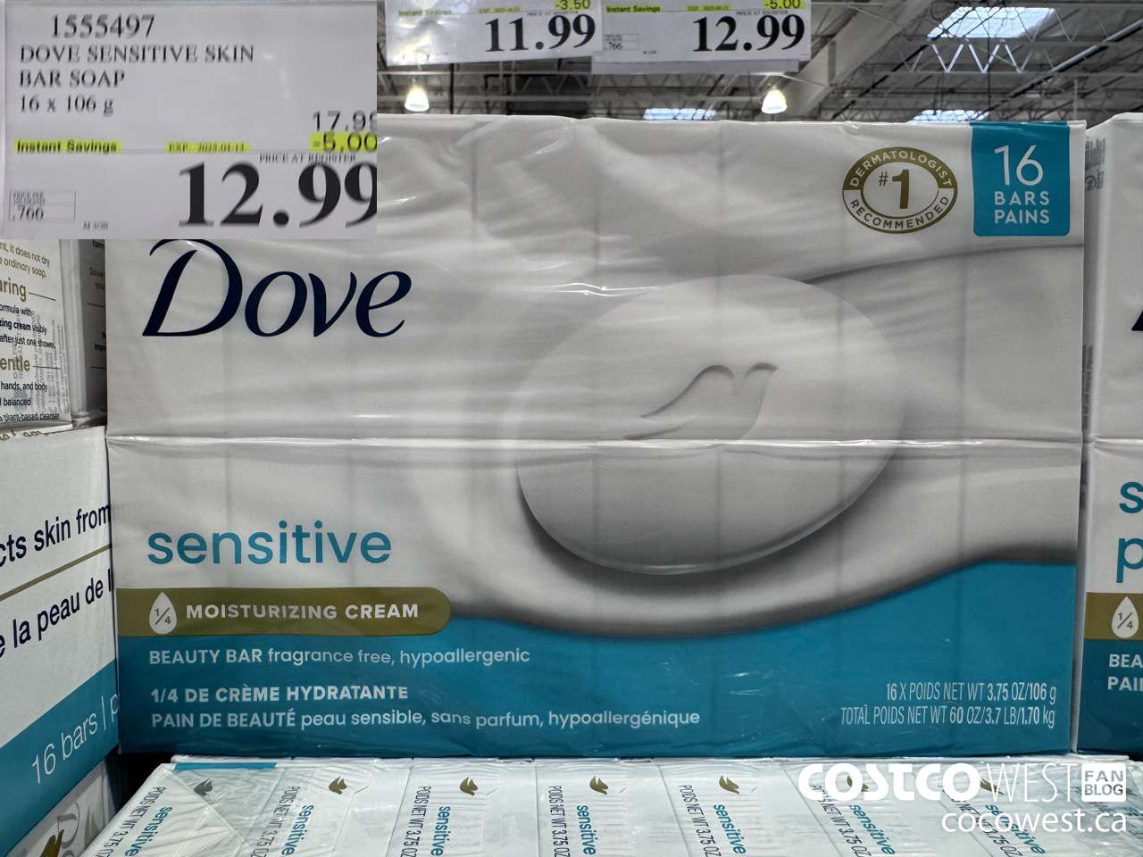 1555497 DOVE BAR SOAP SENSITIVE SKIN 16 x 106 g ($5.00 INSTANT SAVINGS EXPIRES ON 2025-04-13) $12.99