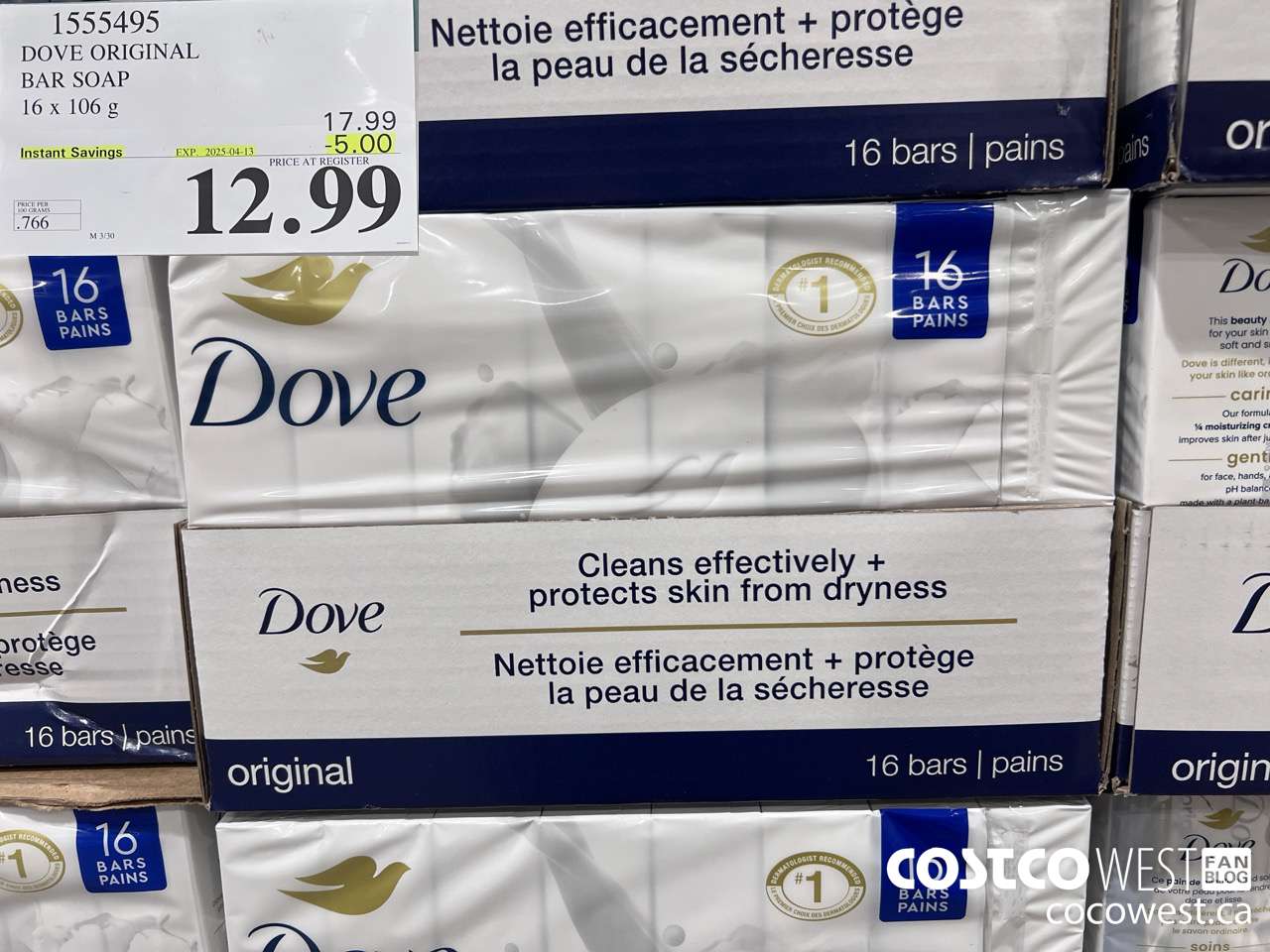 1555495 DOVE BAR SOAP WHITE 16 x 106 g ($5.00 INSTANT SAVINGS EXPIRES ON 2025-04-13) $12.99