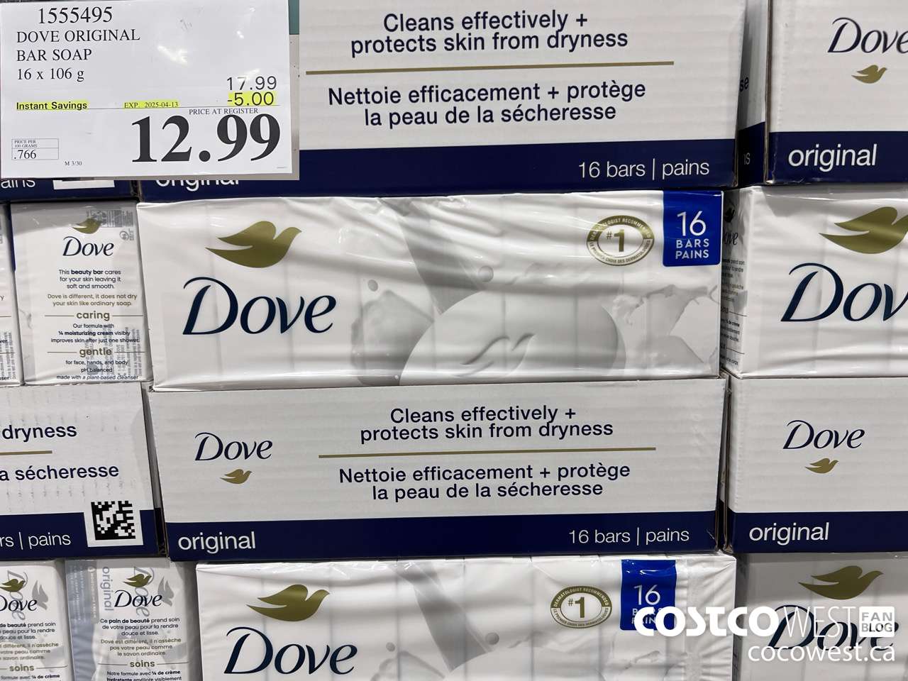 1555495 DOVE BAR SOAP WHITE 16 x 106 g ($5.00 INSTANT SAVINGS EXPIRES ON 2025-04-13) $12.99