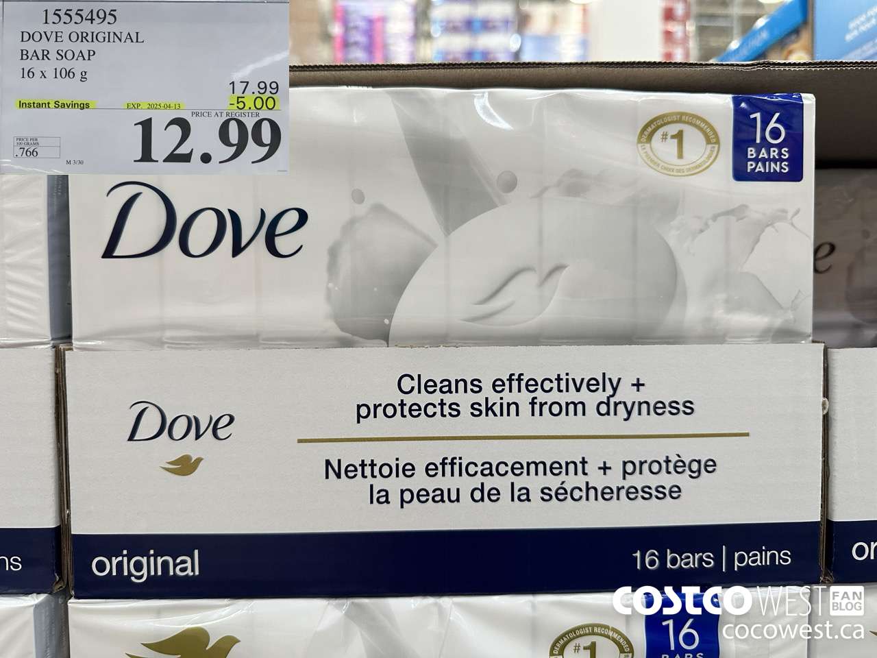 1555495 DOVE BAR SOAP WHITE 16 x 106 g ($5.00 INSTANT SAVINGS EXPIRES ON 2025-04-13) $12.99