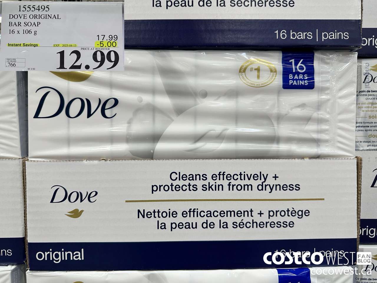 1555495 DOVE BAR SOAP WHITE 16 x 106 g ($5.00 INSTANT SAVINGS EXPIRES ON 2025-04-13) $12.99