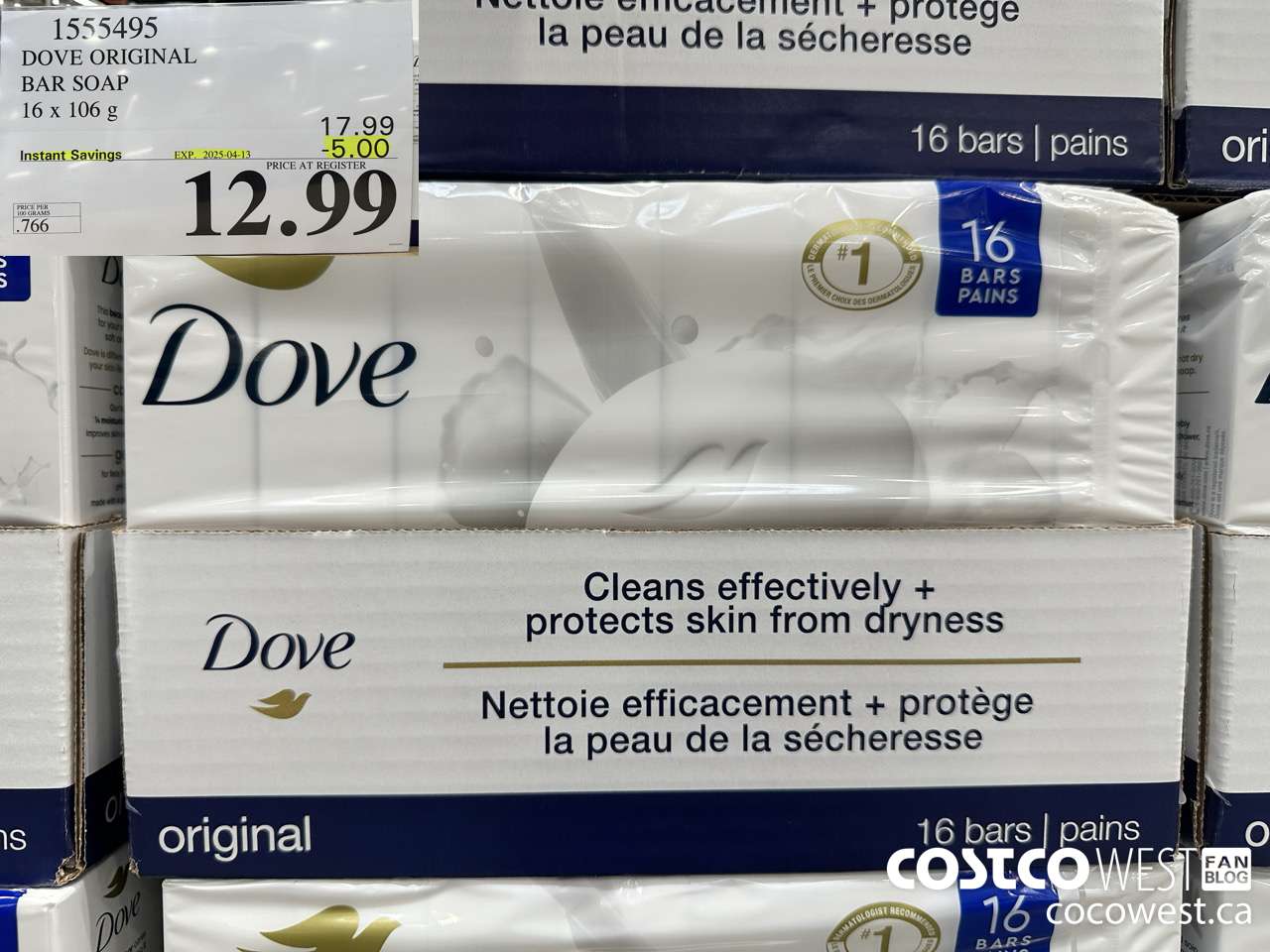 1555495 DOVE BAR SOAP WHITE 16 x 106 g ($5.00 INSTANT SAVINGS EXPIRES ON 2025-04-13) $12.99
