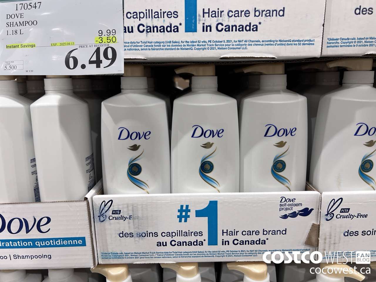 170547 DOVE SHAMPOO 1.18 L ($3.50 INSTANT SAVINGS EXPIRES ON 2025-04-13) $6.49
