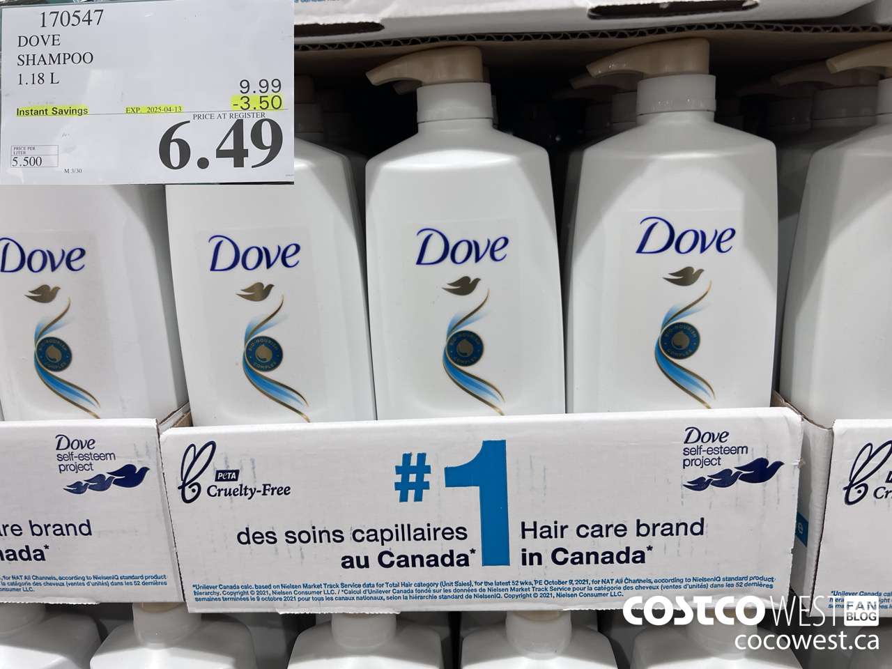 170547 DOVE SHAMPOO 1.18 L ($3.50 INSTANT SAVINGS EXPIRES ON 2025-04-13) $6.49