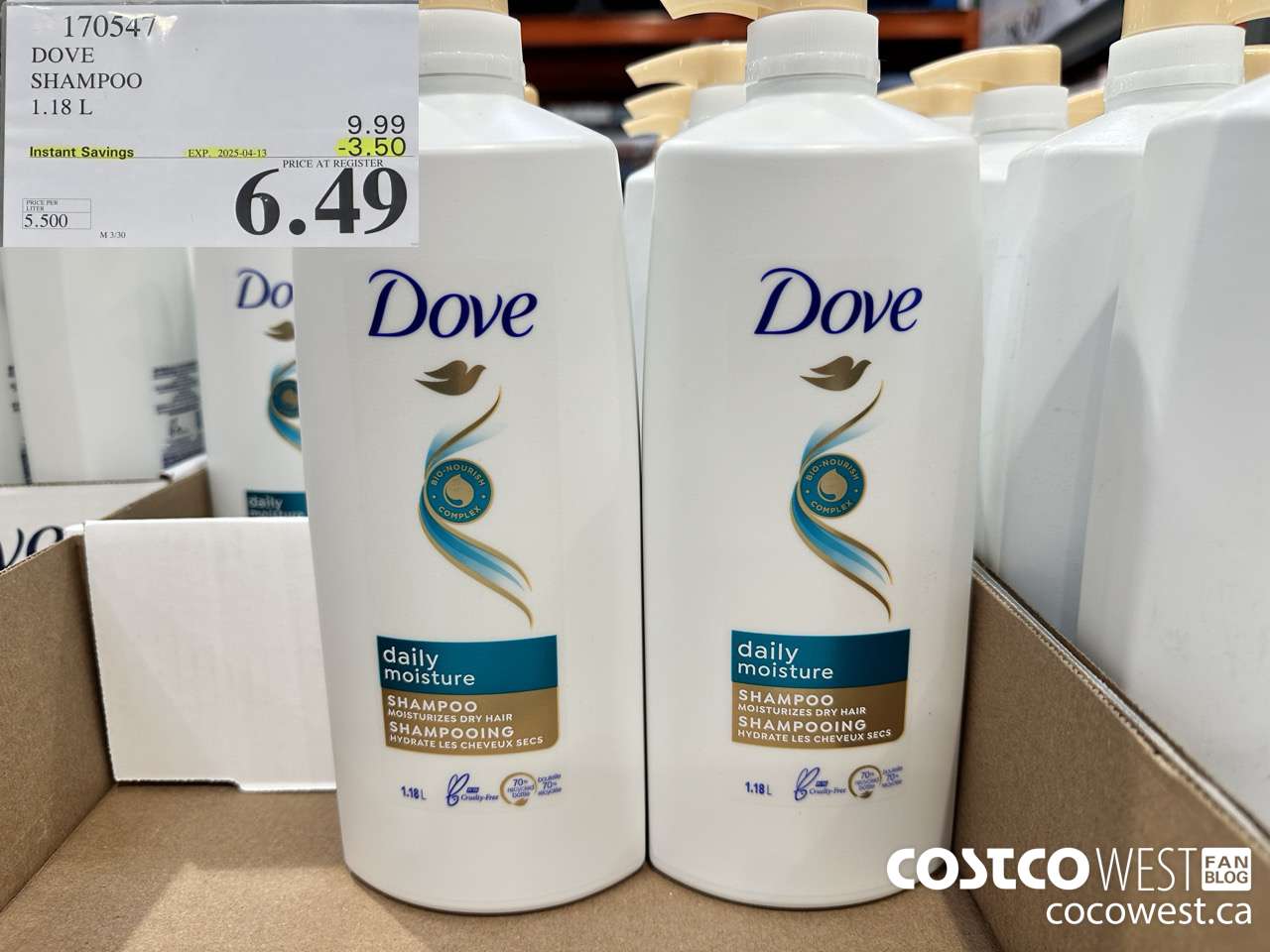 170547 DOVE SHAMPOO 1.18 L ($3.50 INSTANT SAVINGS EXPIRES ON 2025-04-13) $6.49