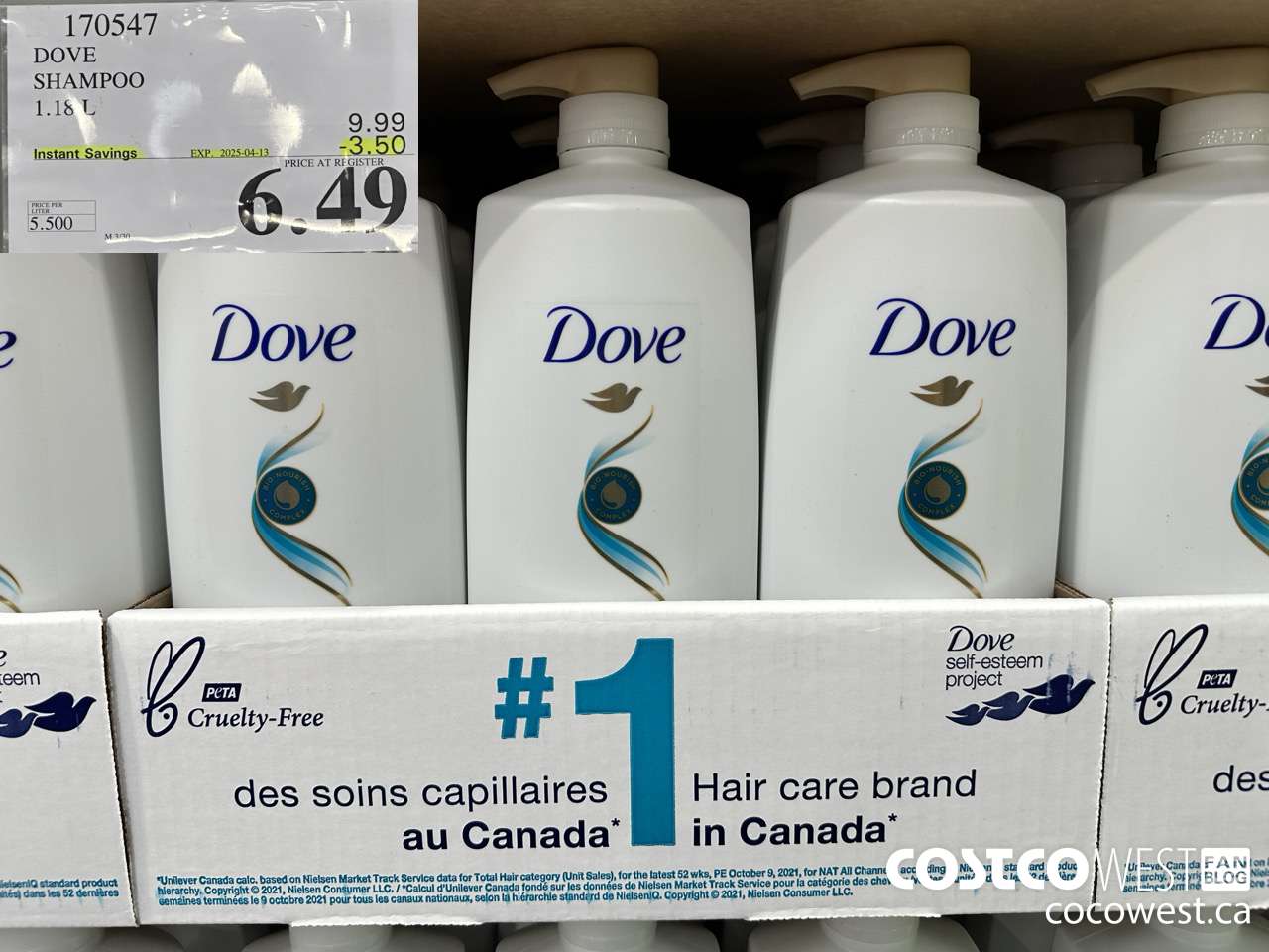 170547 DOVE SHAMPOO 1.18 L ($3.50 INSTANT SAVINGS EXPIRES ON 2025-04-13) $6.49