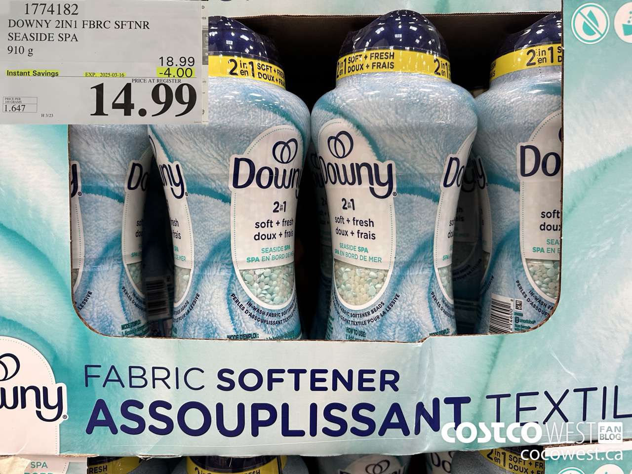 1774182 DOWNY 2IN1 FBRC SFTNR SEASIDE SPA 910G ($4.00 INSTANT SAVINGS EXPIRES ON 2025-03-16) $14.99
