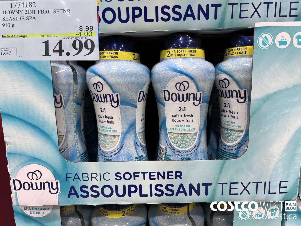 1774182 DOWNY 2IN1 FBRC SFTNR SEASIDE SPA 910G ($4.00 INSTANT SAVINGS EXPIRES ON 2025-03-23) $14.99
