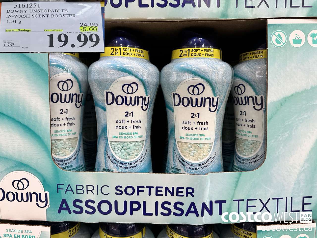 5161251 DOWNY UNSTOPPABLES IN-WASH SCENT BOOSTER 1131 g ($5.00 INSTANT SAVINGS EXPIRES ON 2025-03-16) $19.99