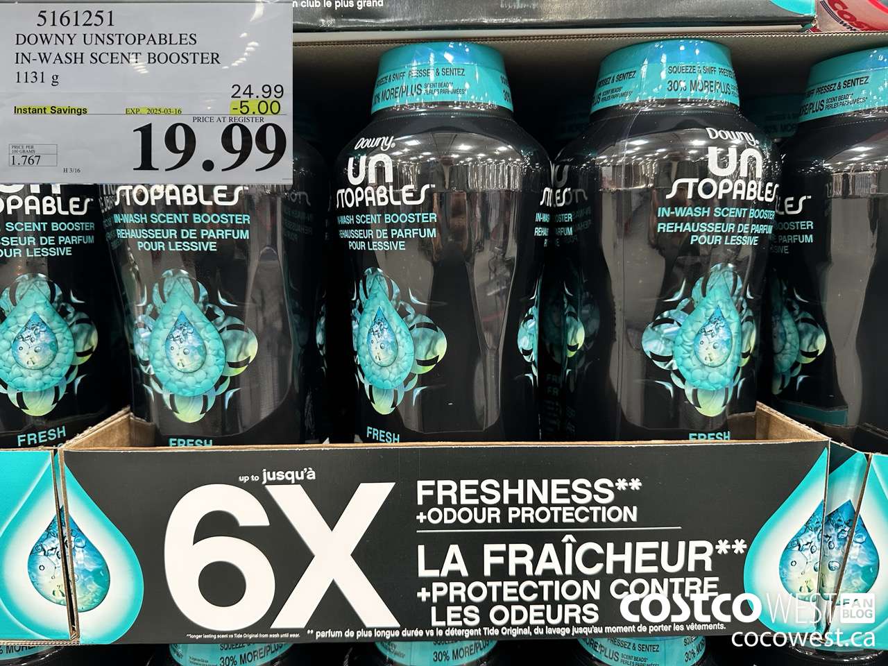 5161251 DOWNY UNSTOPPABLES IN-WASH SCENT BOOSTER 1131 g ($5.00 INSTANT SAVINGS EXPIRES ON 2025-03-16) $19.99