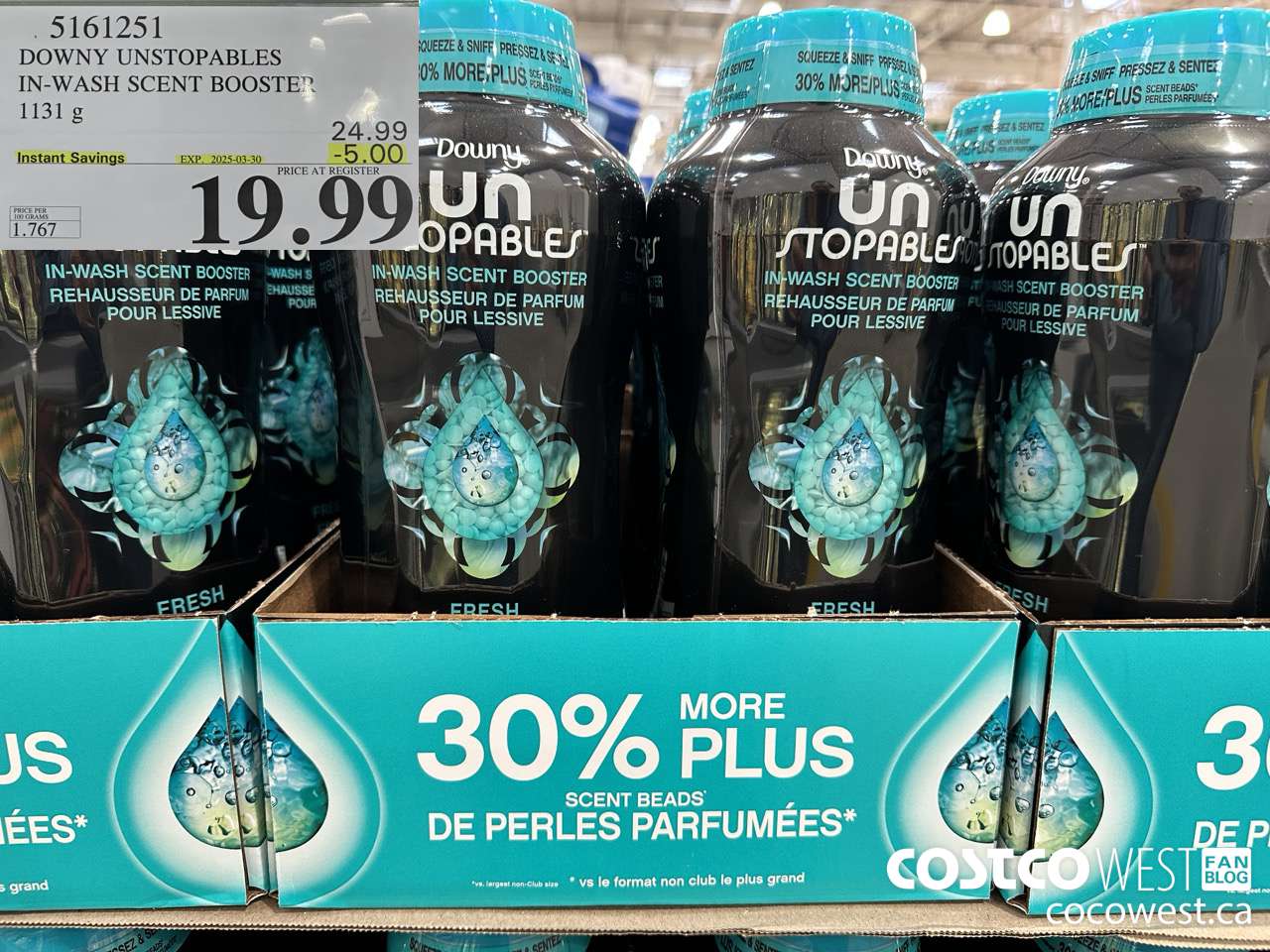 5161251 DOWNY UNSTOPPABLES IN-WASH SCENT BOOSTER 1131 g ($5.00 INSTANT SAVINGS EXPIRES ON 2025-03-30) $19.99